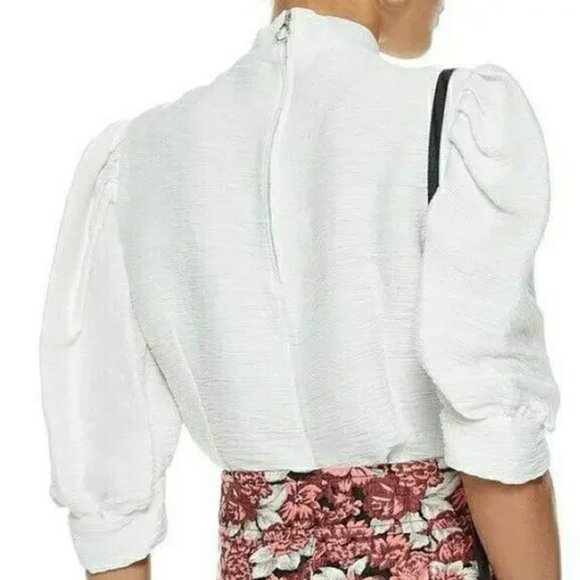 Sandro Paris Janyce Puff Sleeve Cloqué Blouse White Ecru Size 3/FR40/US8 - Picture 2 of 7